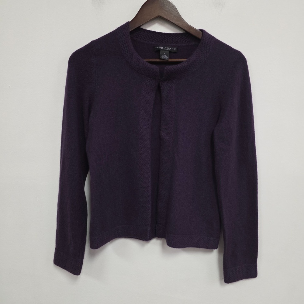 Elena Solano Womens Clasp Front 100% Cashmere Cardigan Size S Purple‎ Tight Knit
